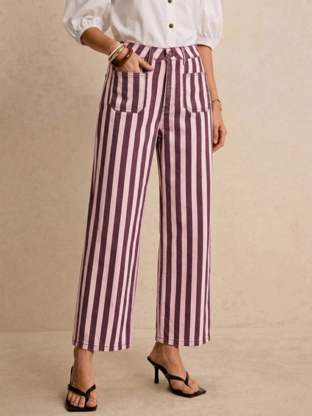 Pink & Plum Striped Wide Leg Denim Jeans